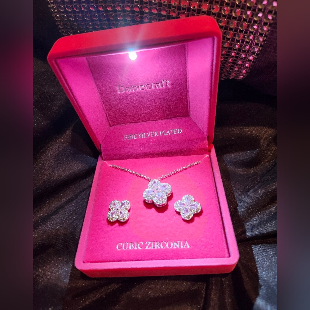 Cubic Zirconia Earring, Necklace Trio
